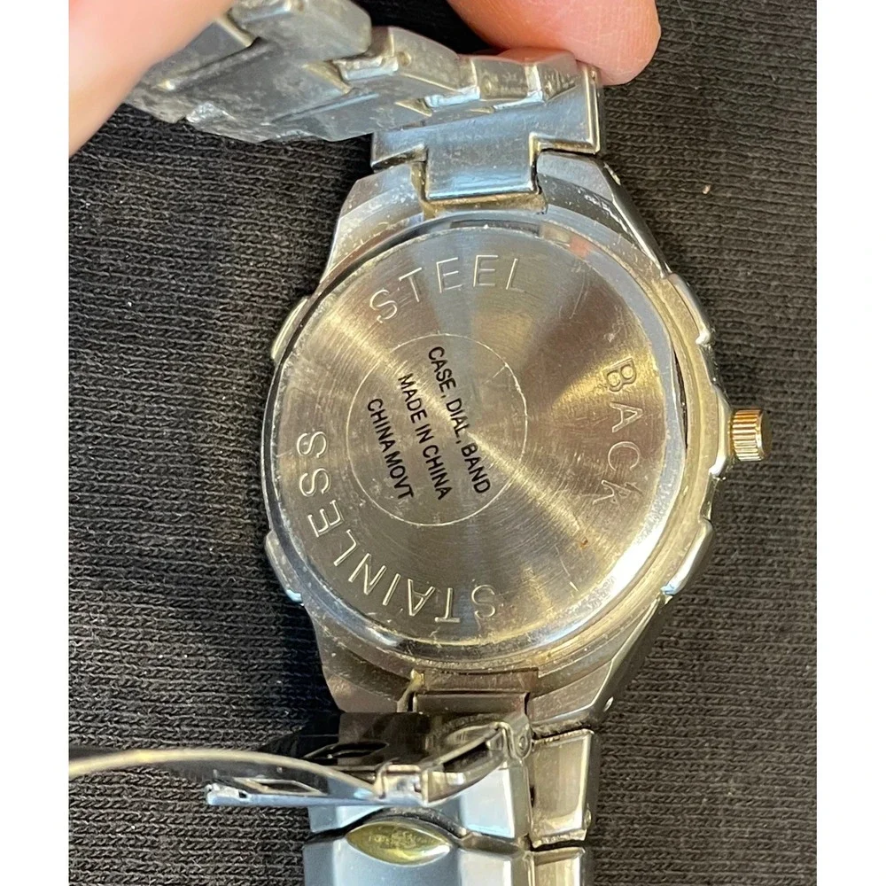Mens Two Tone Stainless Steel Quartz & Silver Tone Watches Both Work!